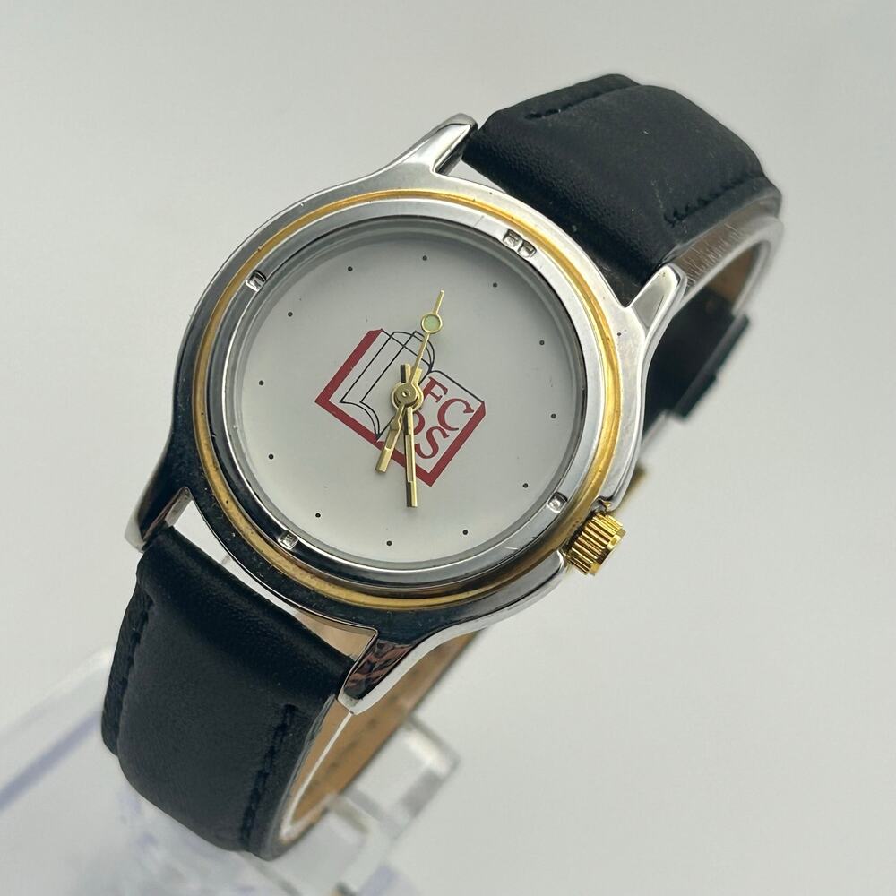 Sweda Silver Gold Case Black Leather Watch Working New Battery